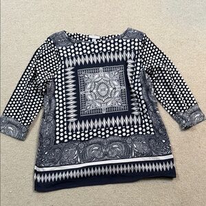 Charter Club navy and beige Patterned Top